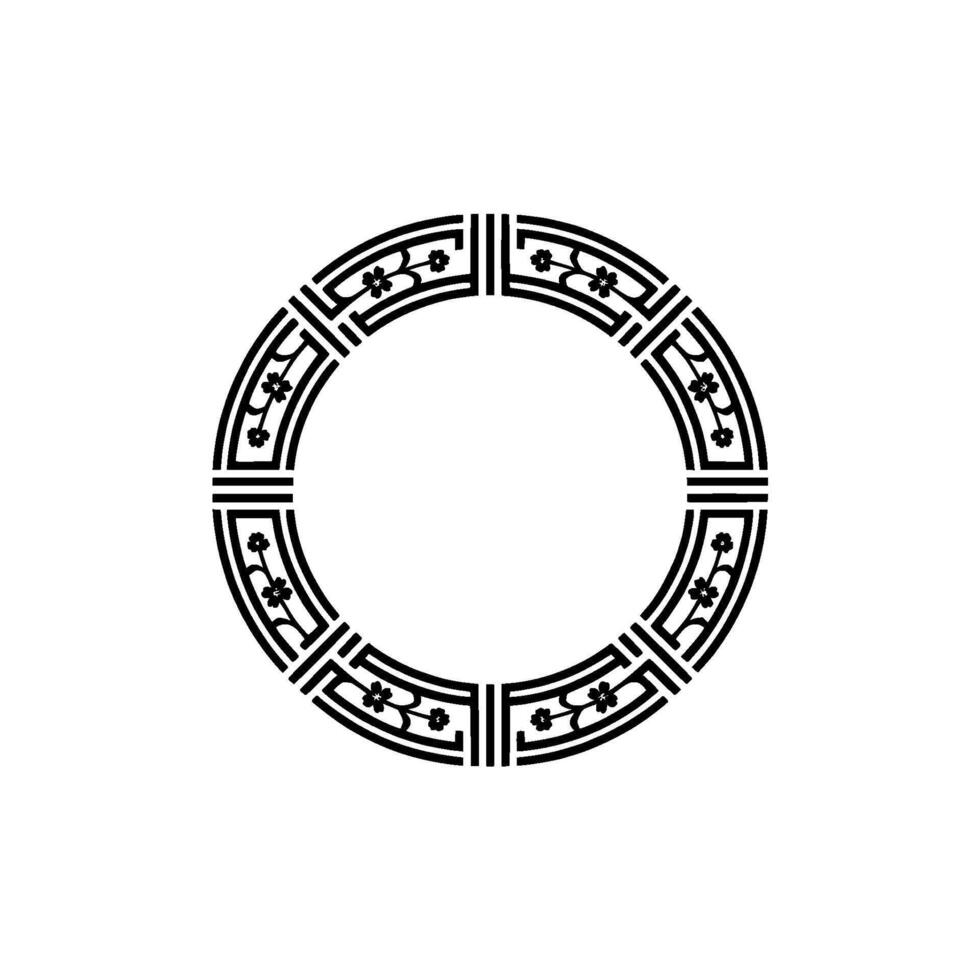 Geometric Floral Circle Frame, Black on White, Decorative. vector