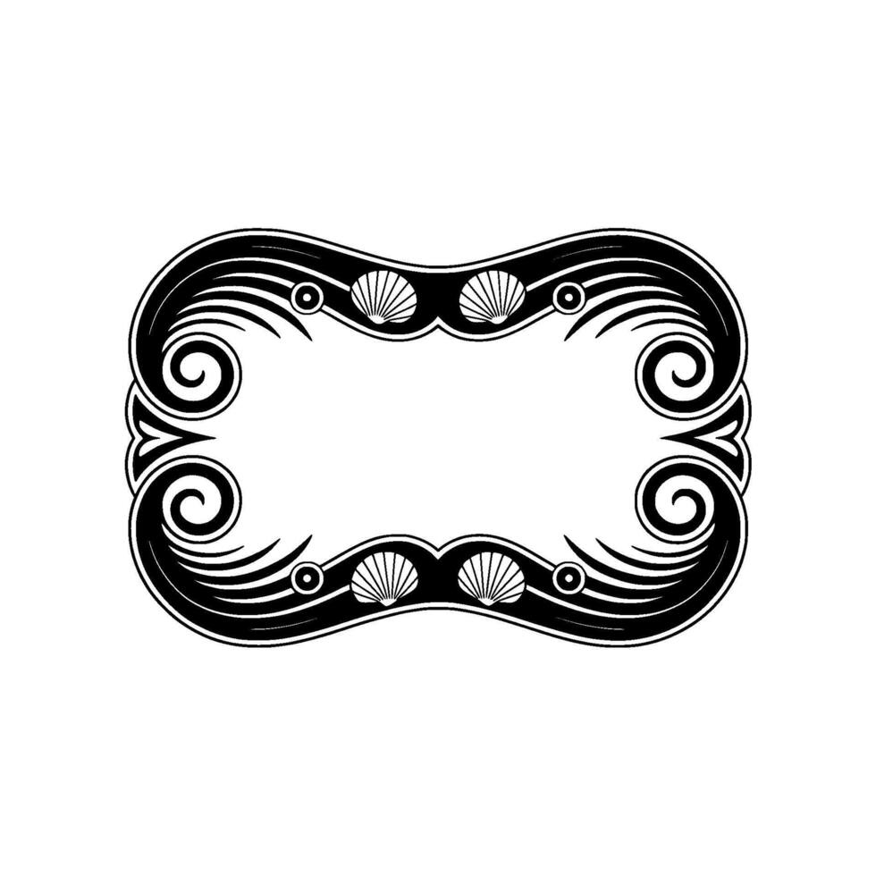 Elegant Black White Decorative Frame with Seashells - . vector
