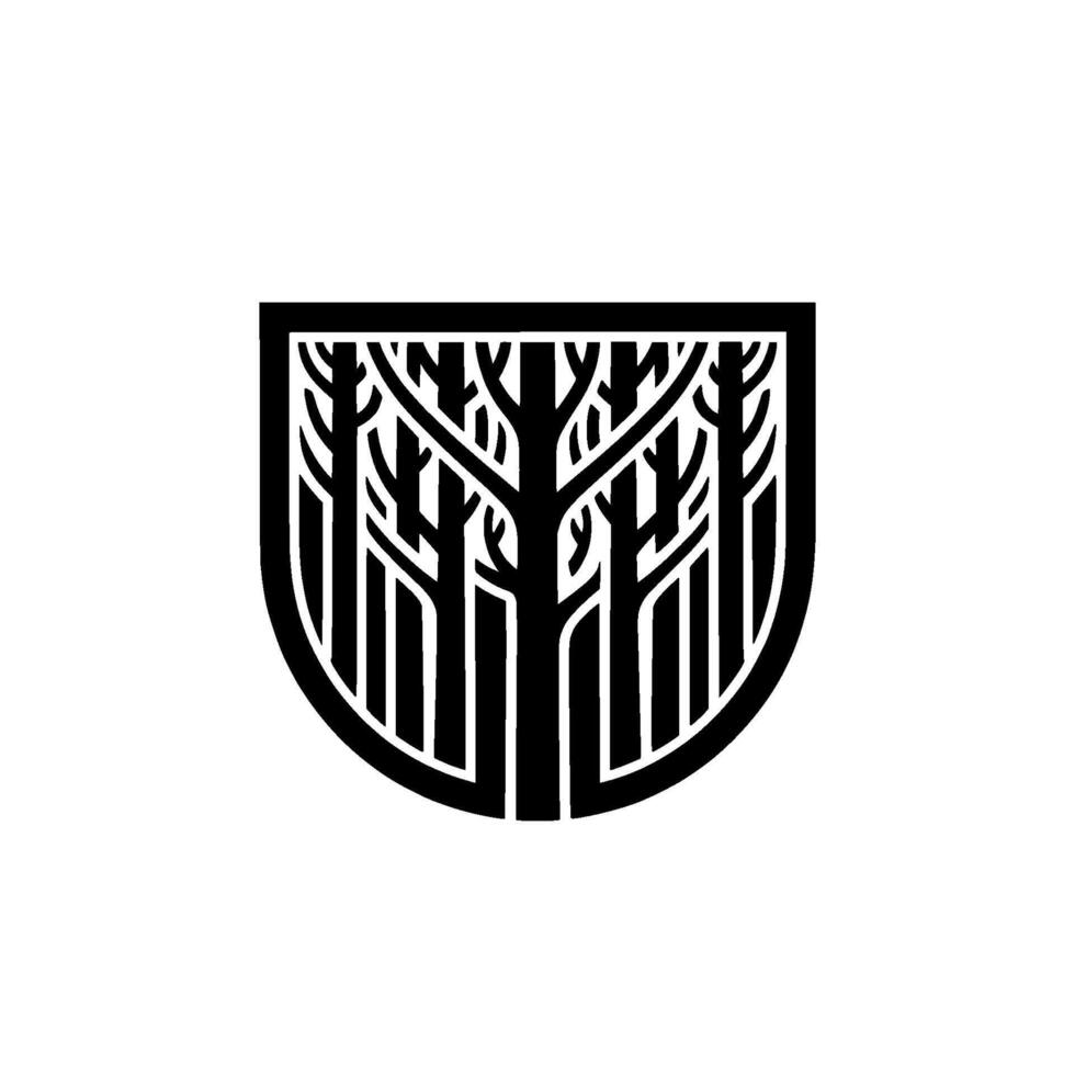 Minimalist Black and White Forest Crest. vector