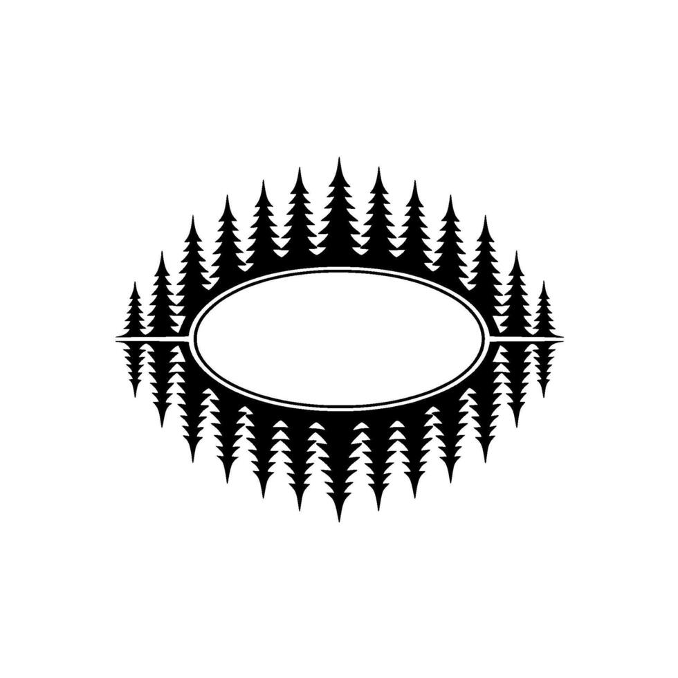 Forest Oval Frame, Minimalist , Black and White, Template. vector