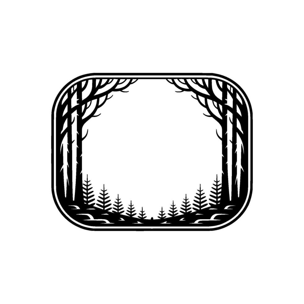 Forest Frame Illustration Minimalist Black White Nature Border. vector