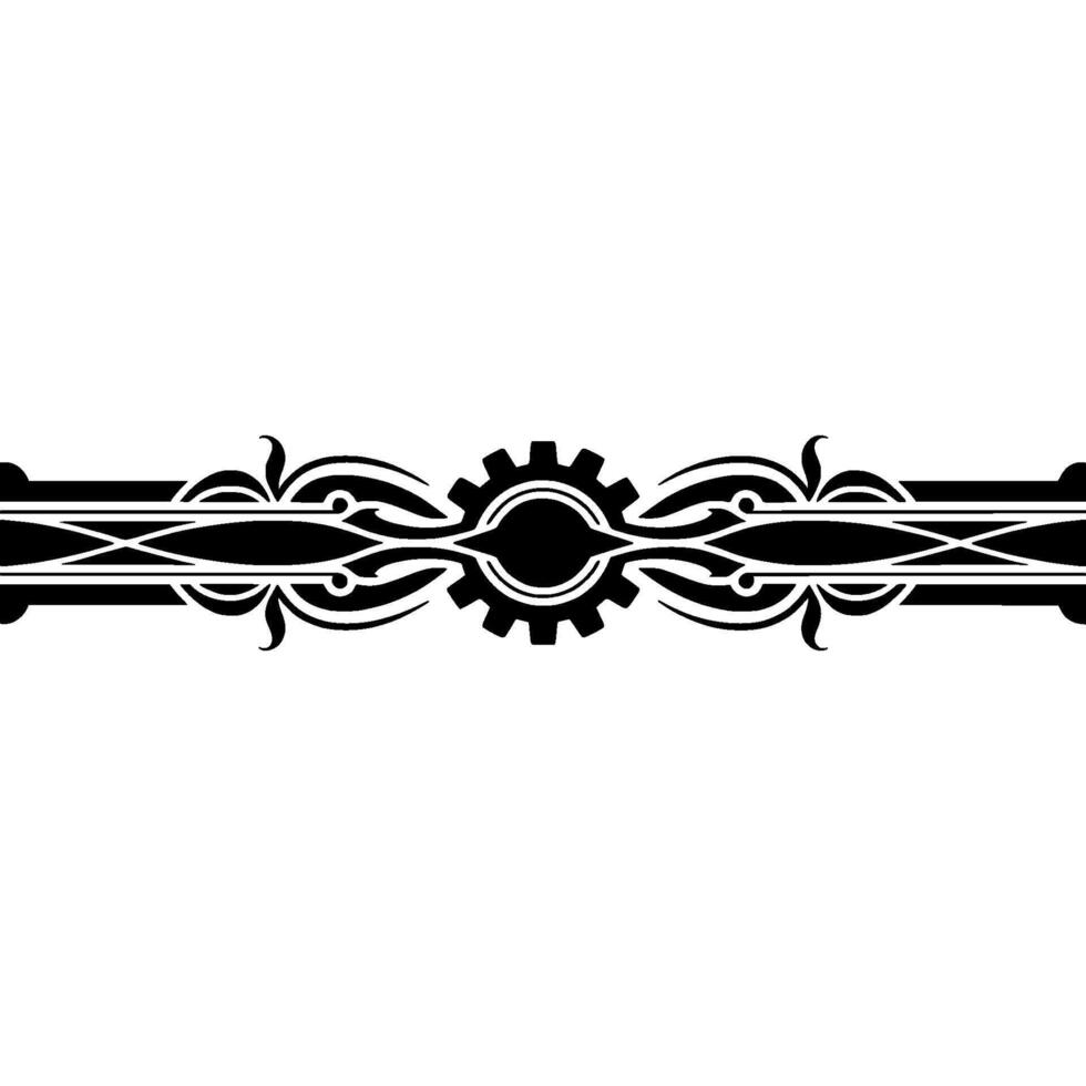 Steampunk Gear Ornament, Decorative Border Element, Black White. vector