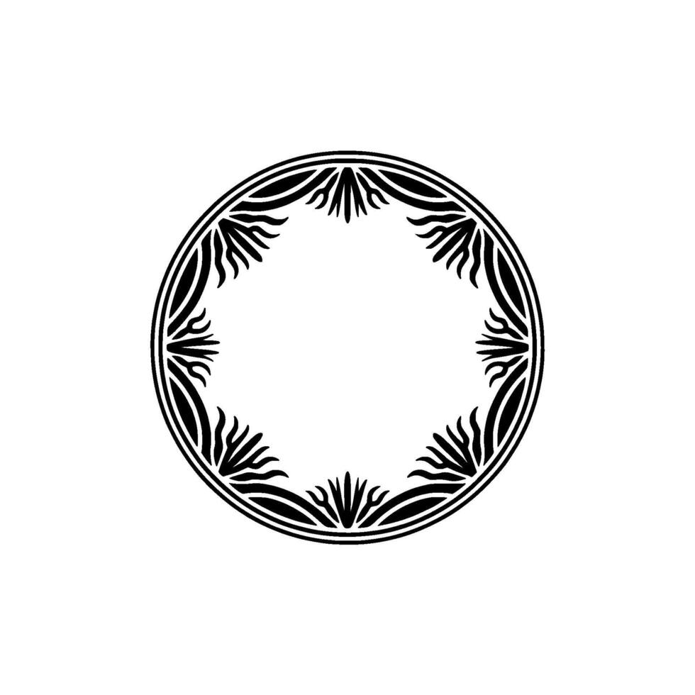 Elegant Black and White Decorative Circle Frame with Floral Elements. vector