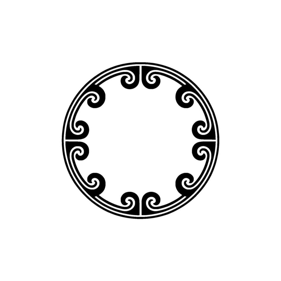 Minimalist Circle Frame with Swirls, Black on Gray, Decorative Element. vector