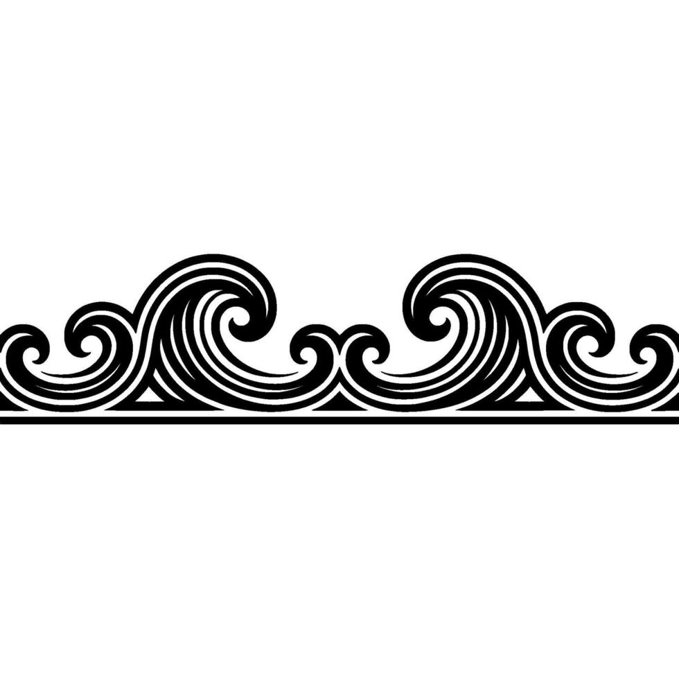 Ornamental Wave Border Element in Black and White. vector