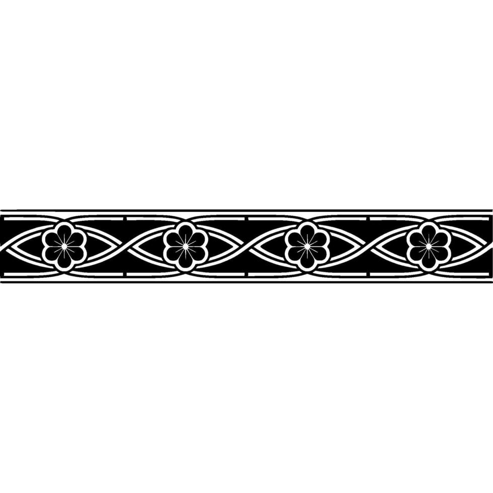 Floral Border Geometric Pattern in Black and White. vector