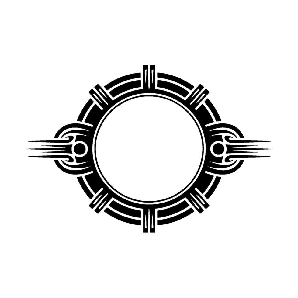 Art Deco Ornamental Round Frame - Black White Geometric. vector