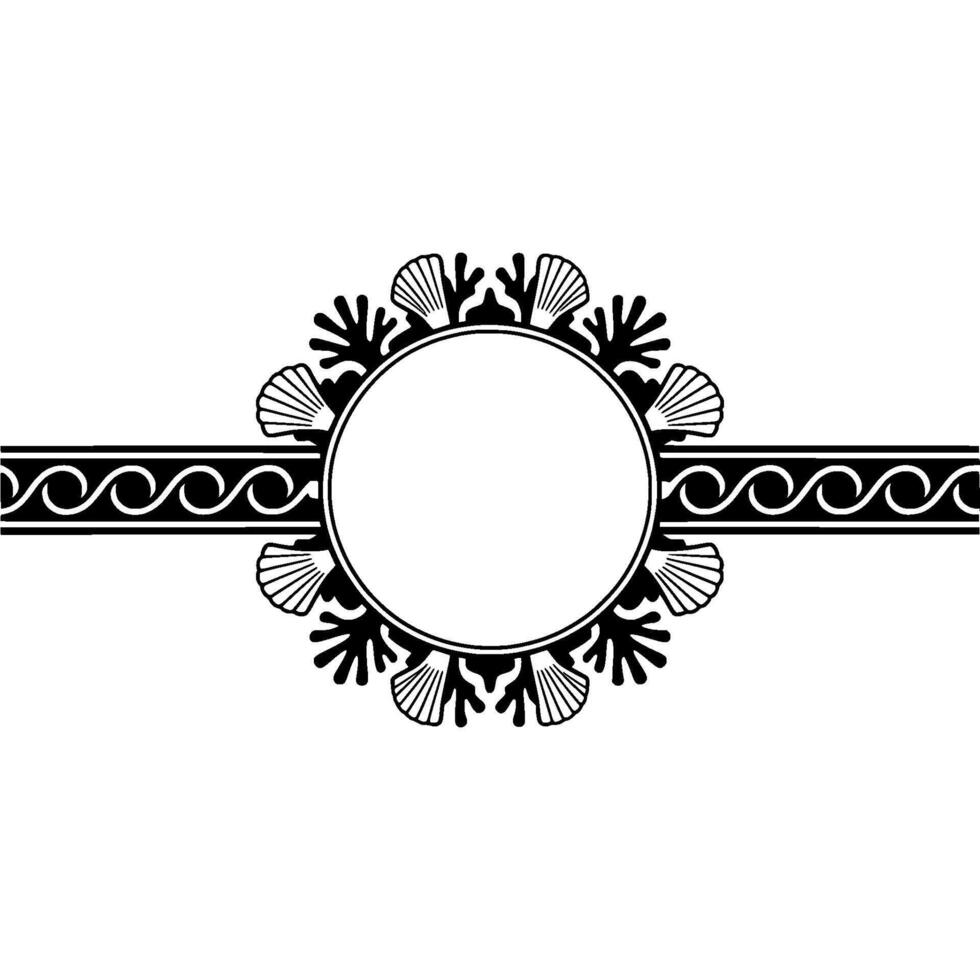 Elegant Oceanic Frame with Shells and Swirls, Black and White. vector