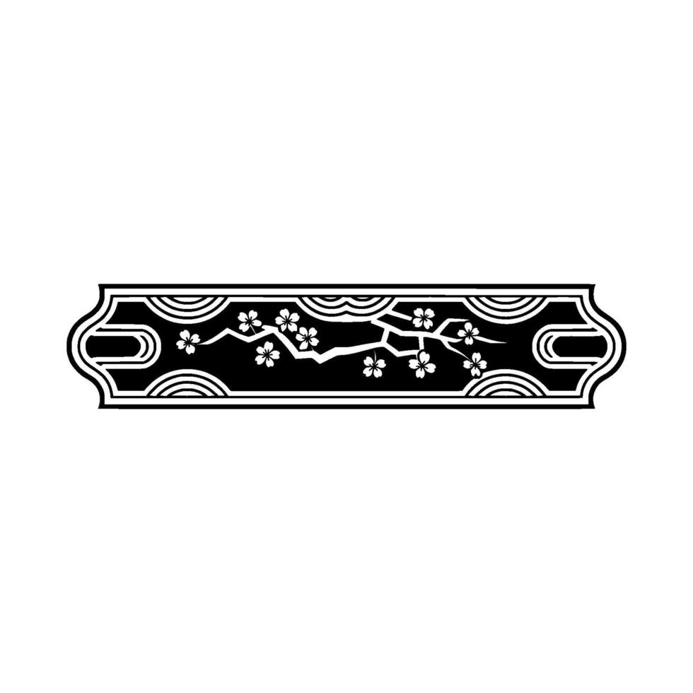 Japanese Floral Ornament, Black and White. vector