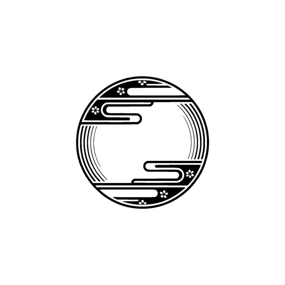 Elegant Japanese-Inspired Circular Frame with Floral Accents. vector