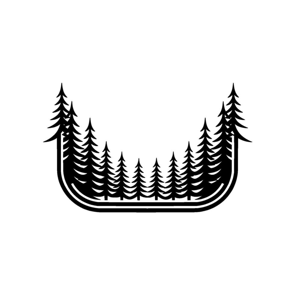 Stylized Black Pine Trees with Sun Element. vector