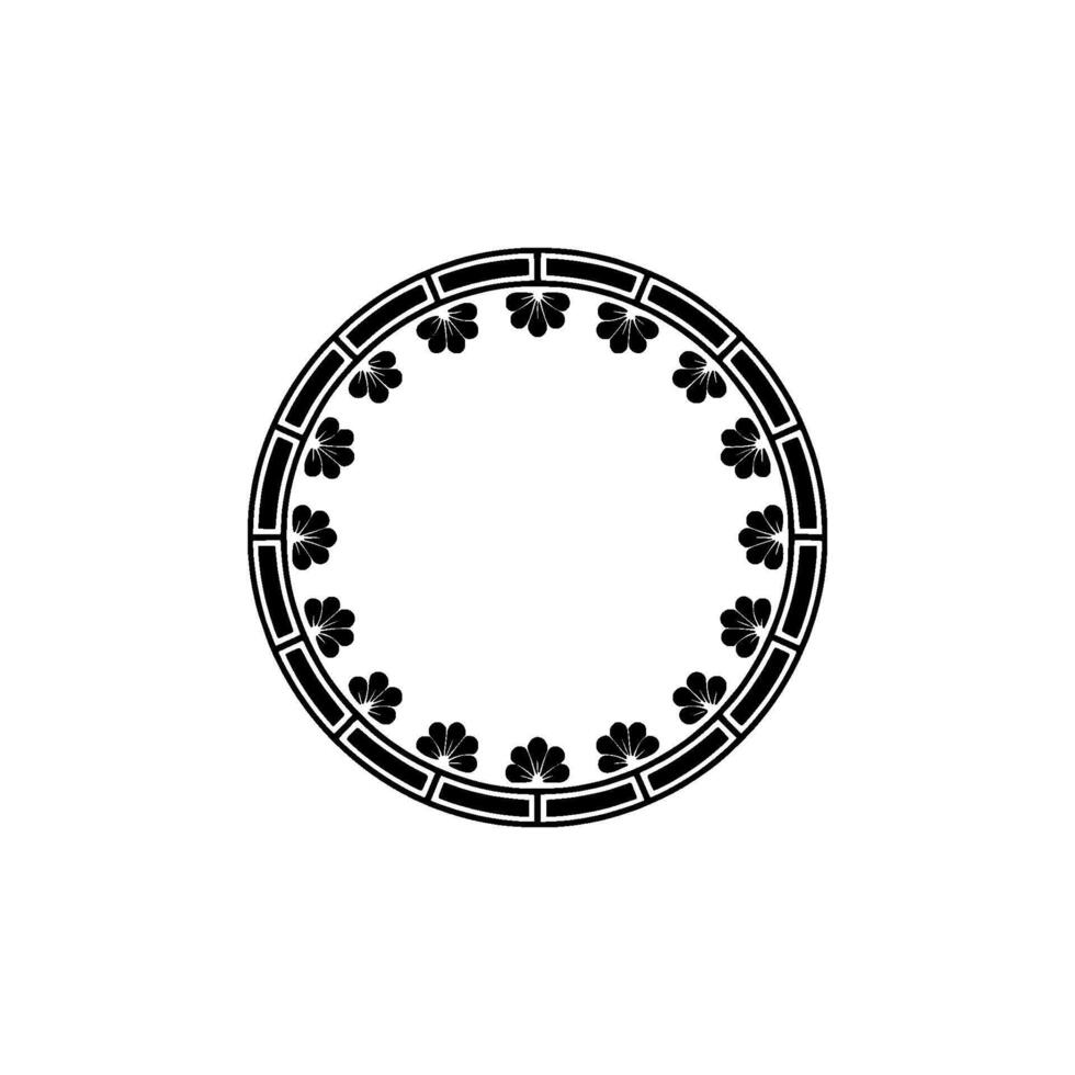 Elegant Black Circle Frame with Floral Border on Cream Background. vector