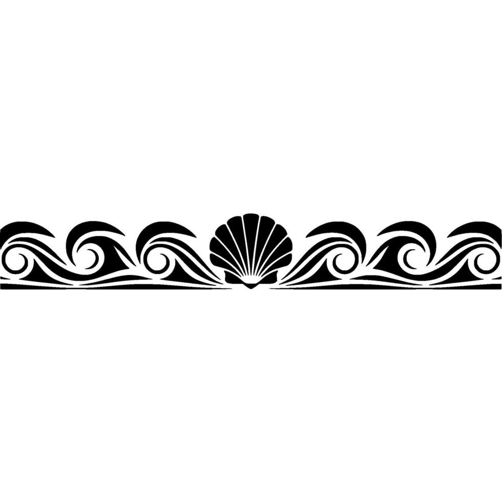 Ocean Wave and Shell Border Minimalist Illustration. vector
