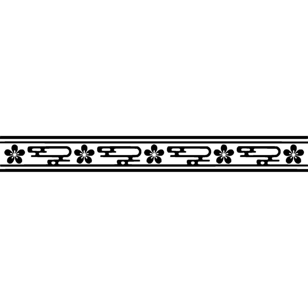 Japanese-Inspired Border with Floral and Cloud Motifs. vector