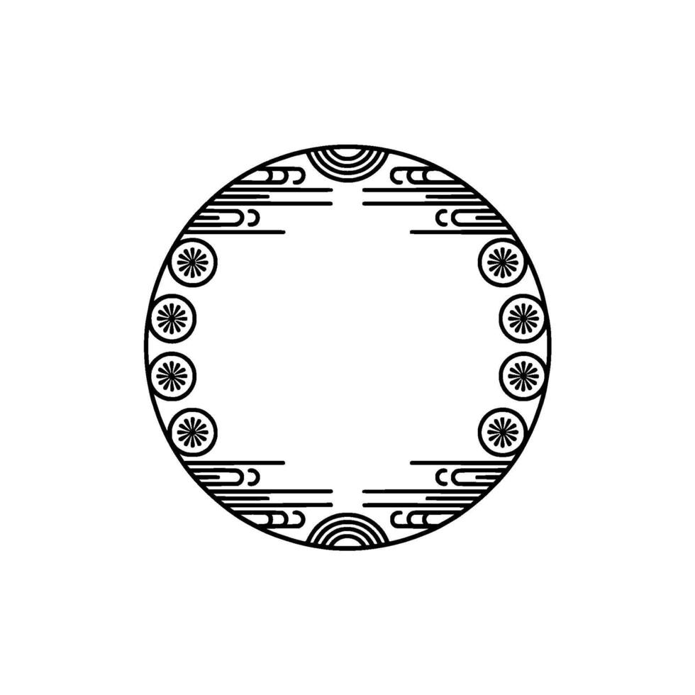 Minimalist Japanese-Inspired Round Frame with Decorative Elements. vector
