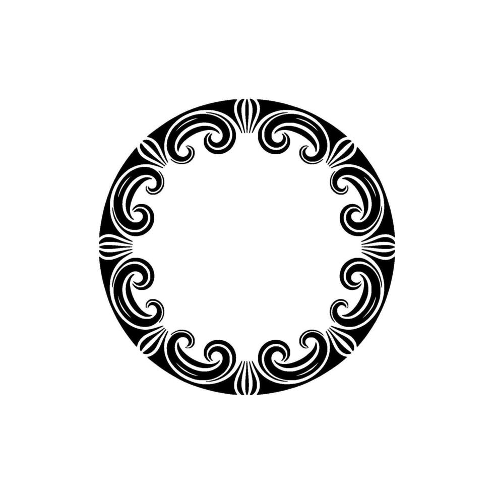 Ornate Black Circle Frame on White, Elegant Decorative. vector