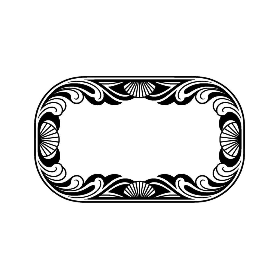 Art Deco Oval Frame with Fan and Swirls, Elegant Black. vector