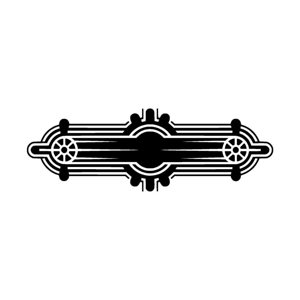 Geometric Black White Emblem Art Deco Style, Mechanical Elements. vector