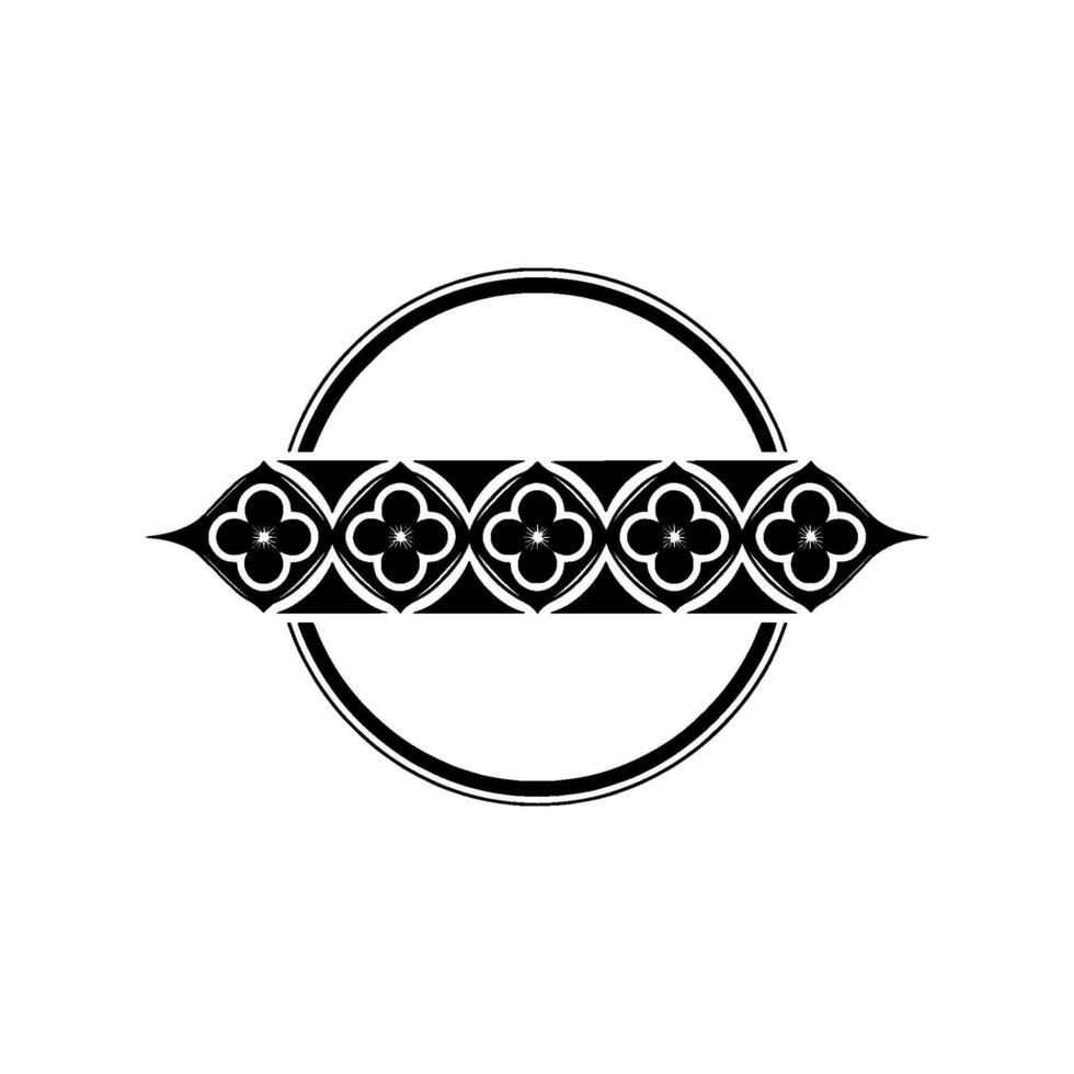 Elegant Gothic Ornament with Floral Motif and Circle, Black White. vector