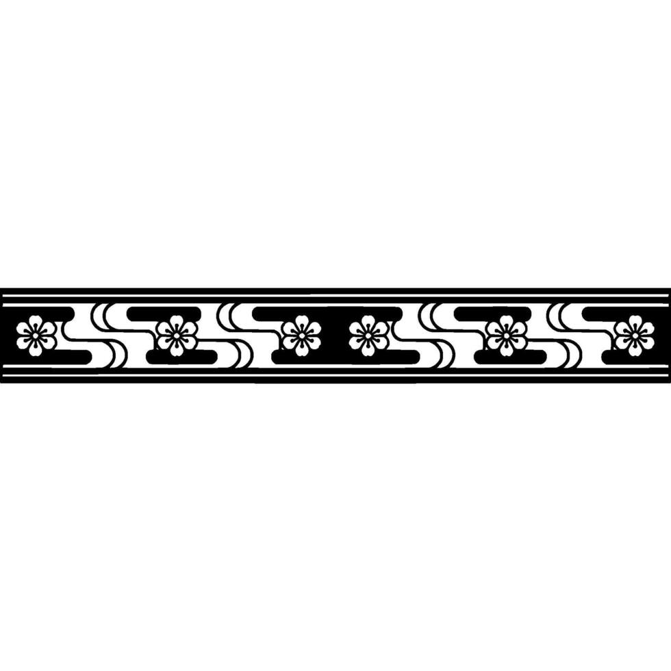Japanese Blossom Pattern Border, Black and White. vector