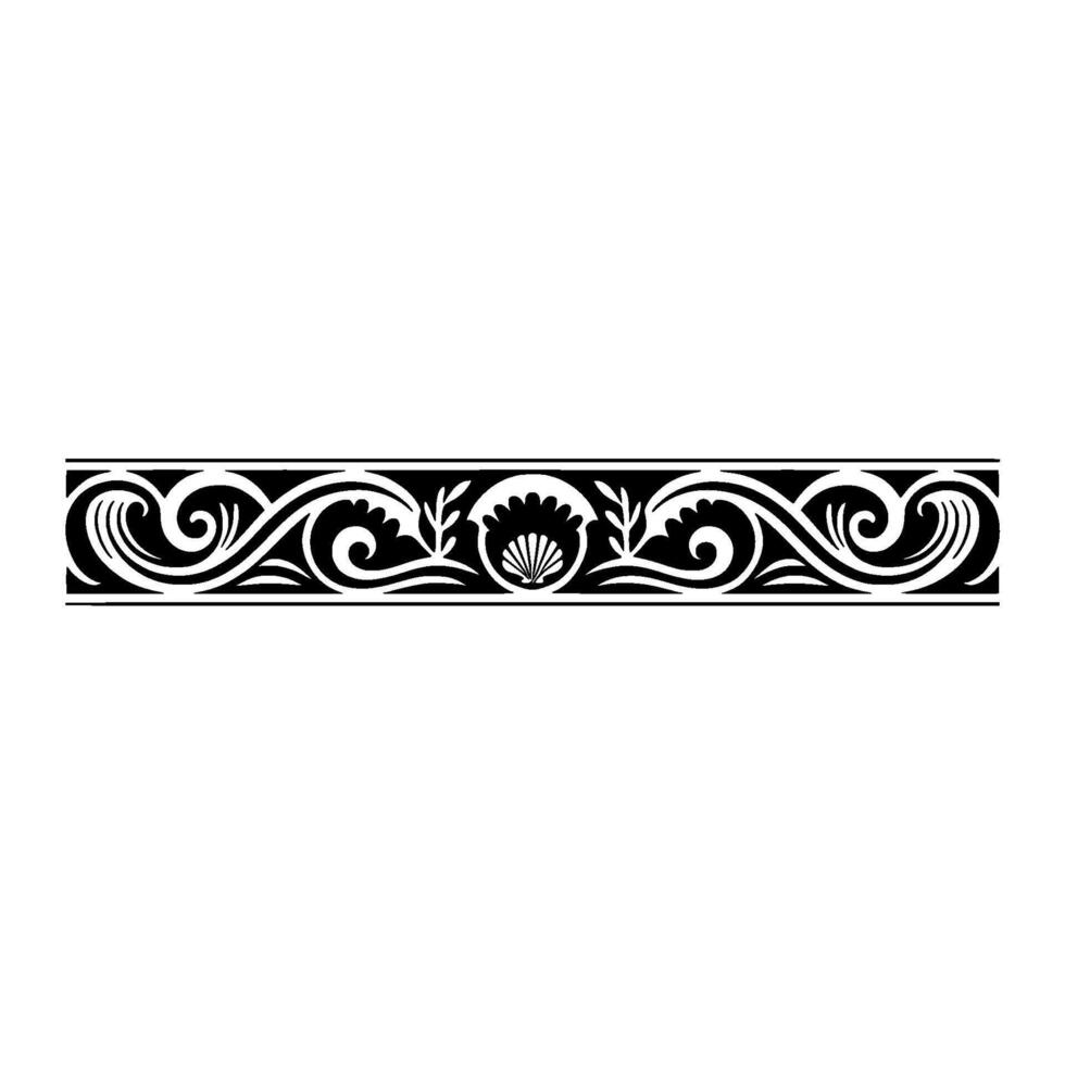 Elegant Black White Border Swirls, Shells, Leaves Illustration. vector