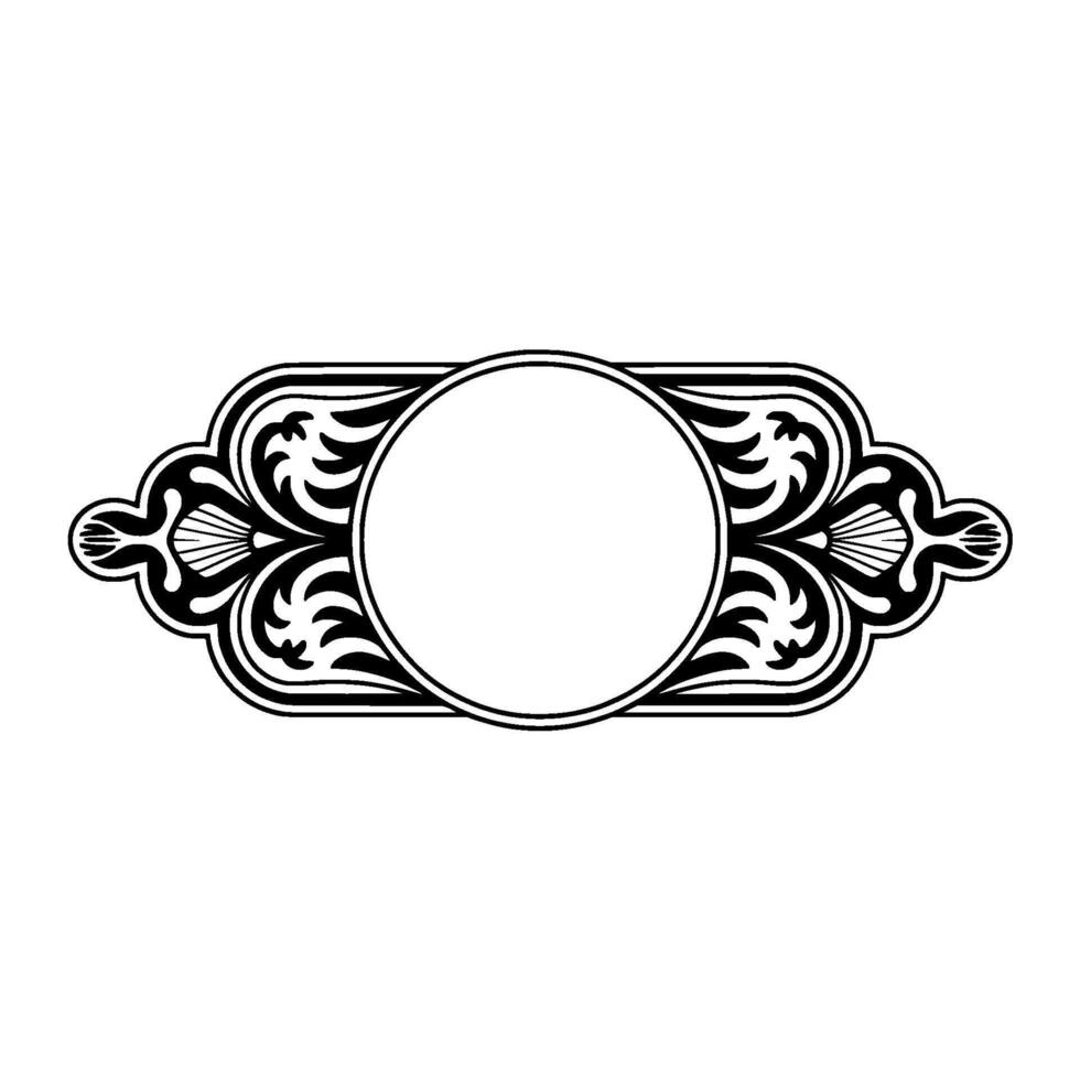 Elegant Ornamental Frame with Circle, Black White. vector