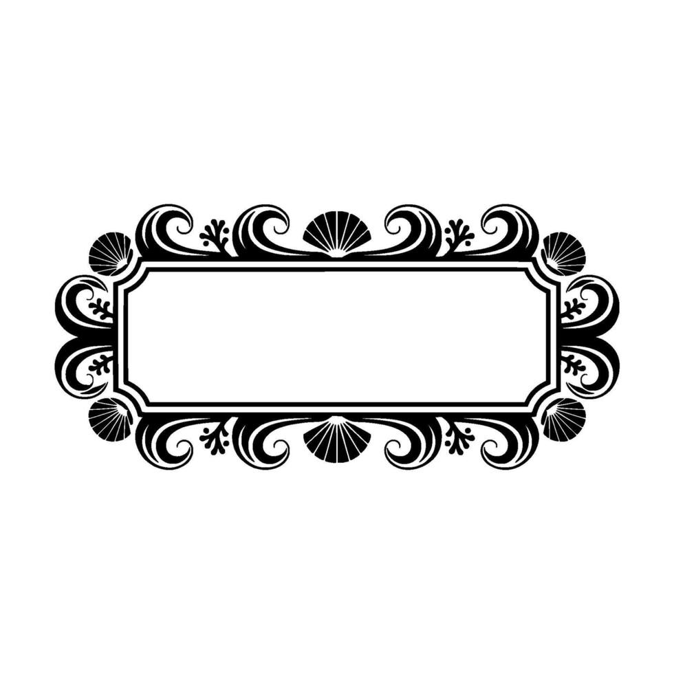 Elegant Black Frame with Shell and Swirl Ornaments. vector