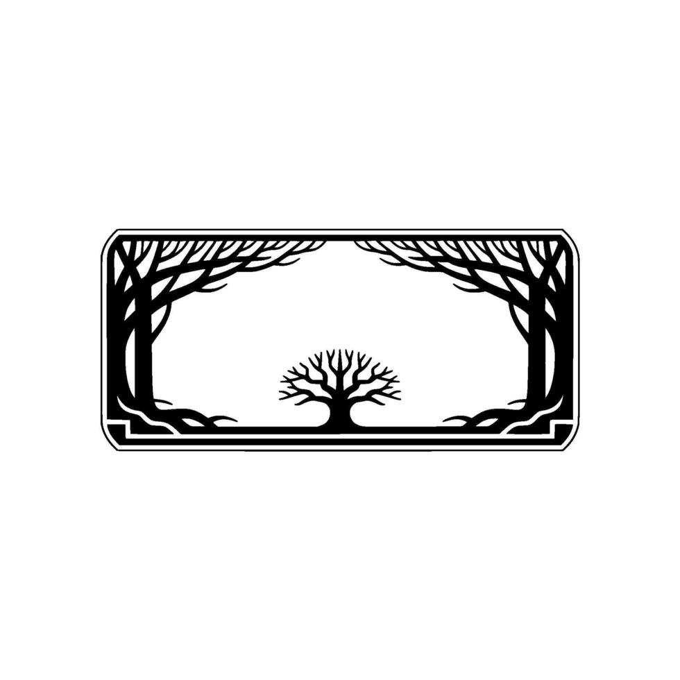 Art Deco Tree Frame , Black and White, Minimalist Nature. vector