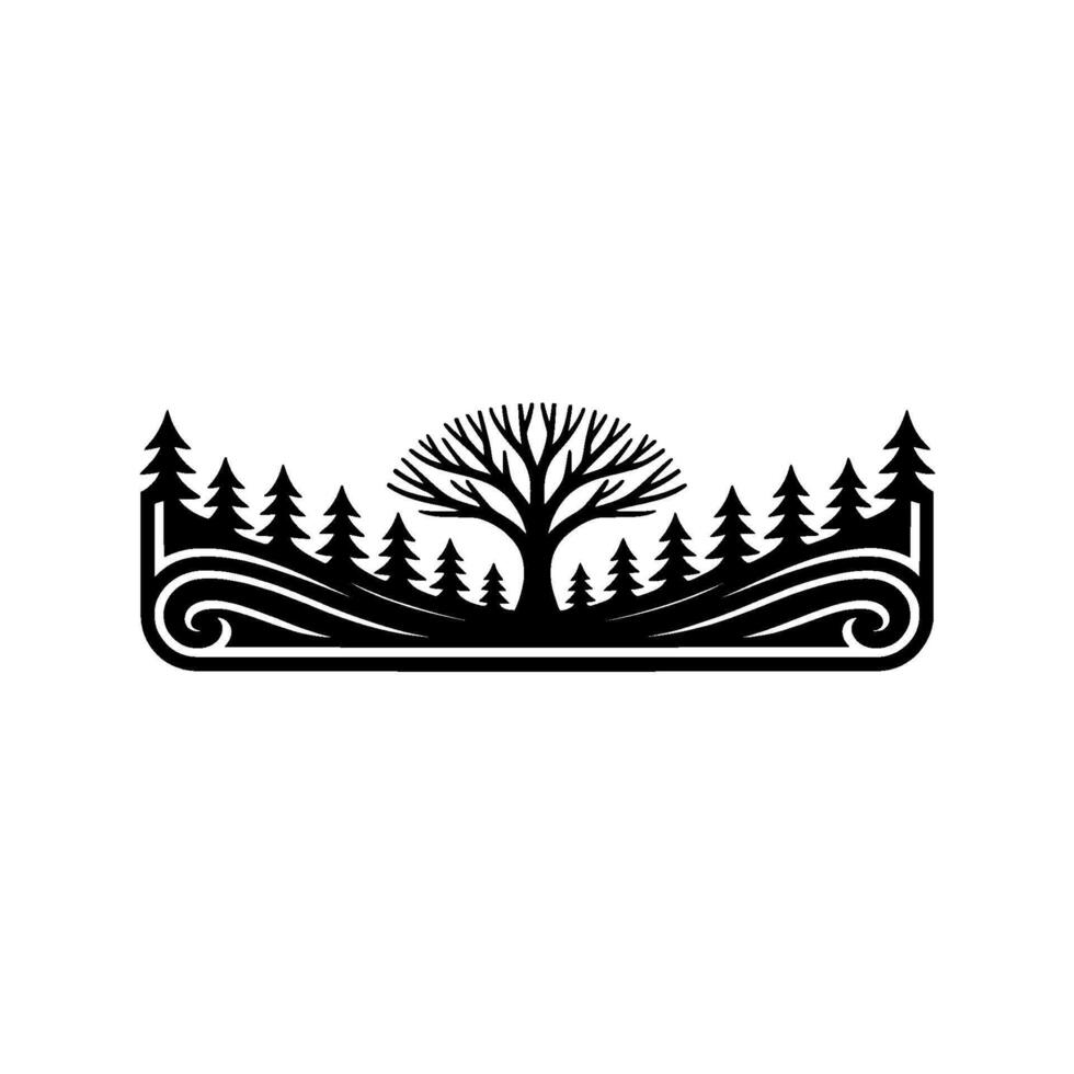 Minimalist Forest Scene Tree and Pines, Nature. vector