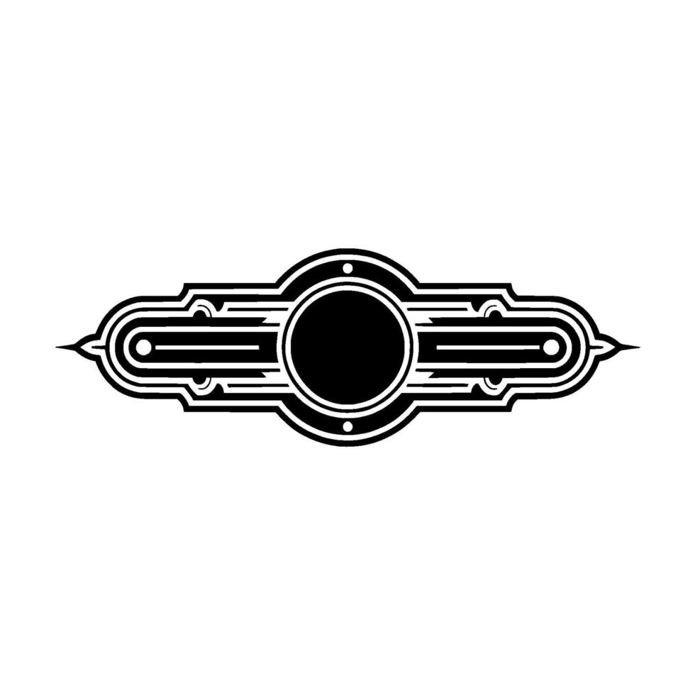 Art Deco Emblem Black Circle with Silver Accents on Gray Background. vector
