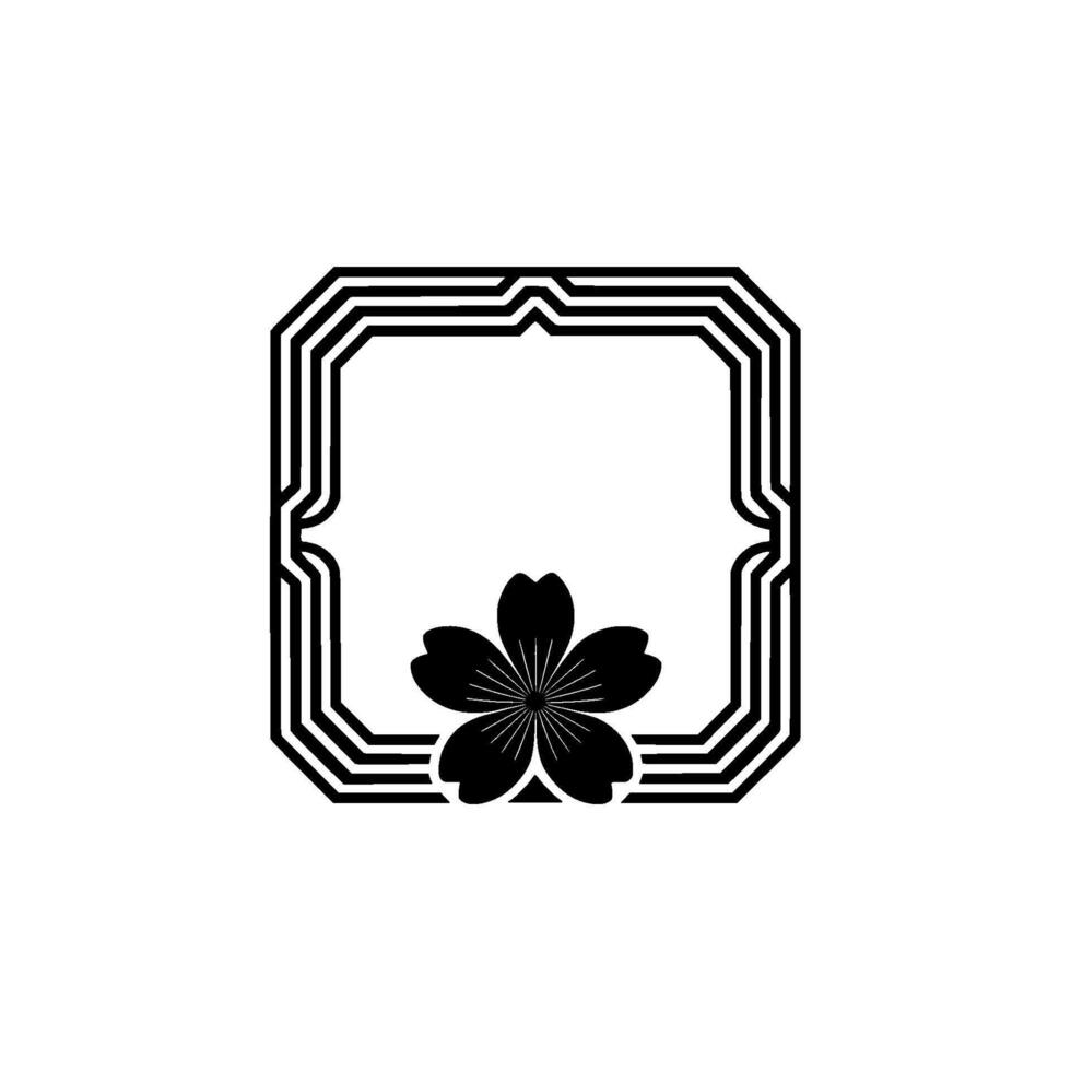 Geometric Black Sakura Flower Frame, Japanese Element. vector