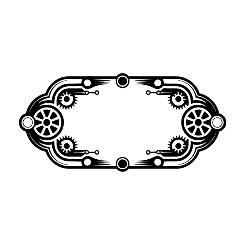Steampunk Border Frame Gears, Wheels, Black White, Minimalist. vector