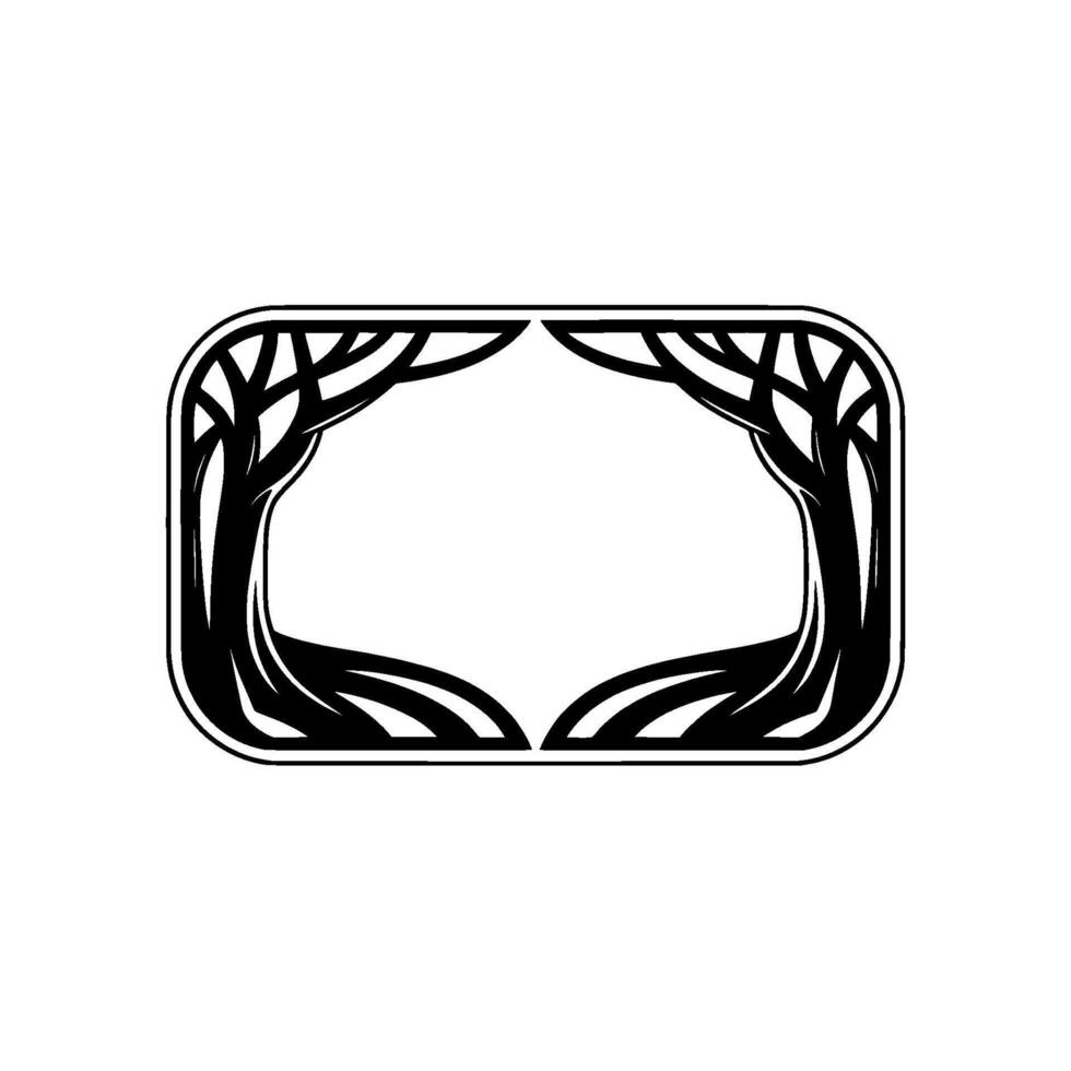 Elegant Tree Frame in Black and White, Decorative Border. vector