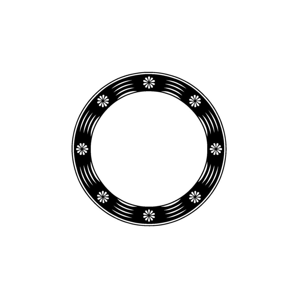 Elegant Circular Frame with Floral Accents, Monochromatic. vector