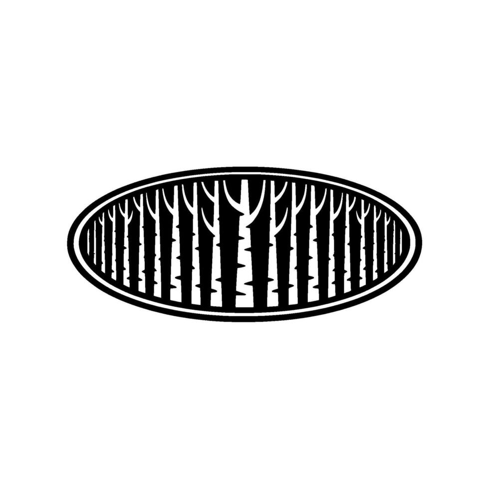 Minimalist Forest Emblem in Oval, Black and White. vector