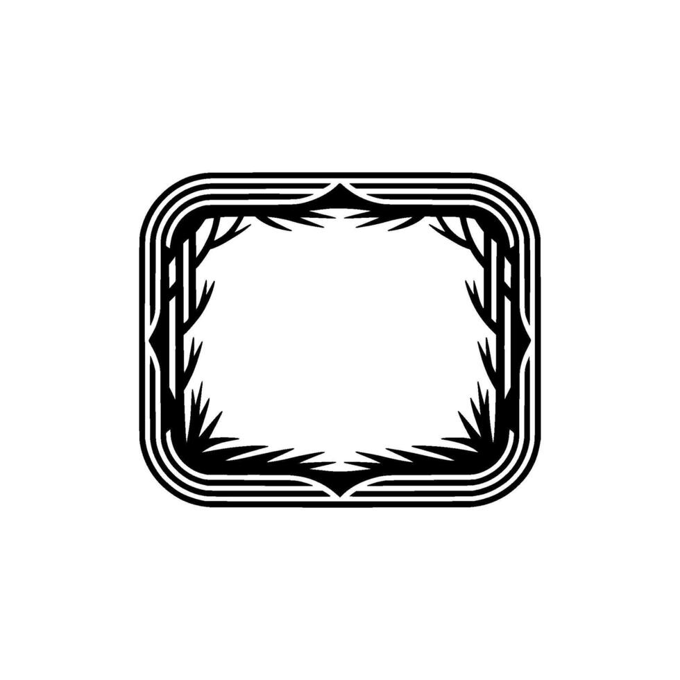 Elegant Black and White Frame with Decorative Foliage Elements. vector