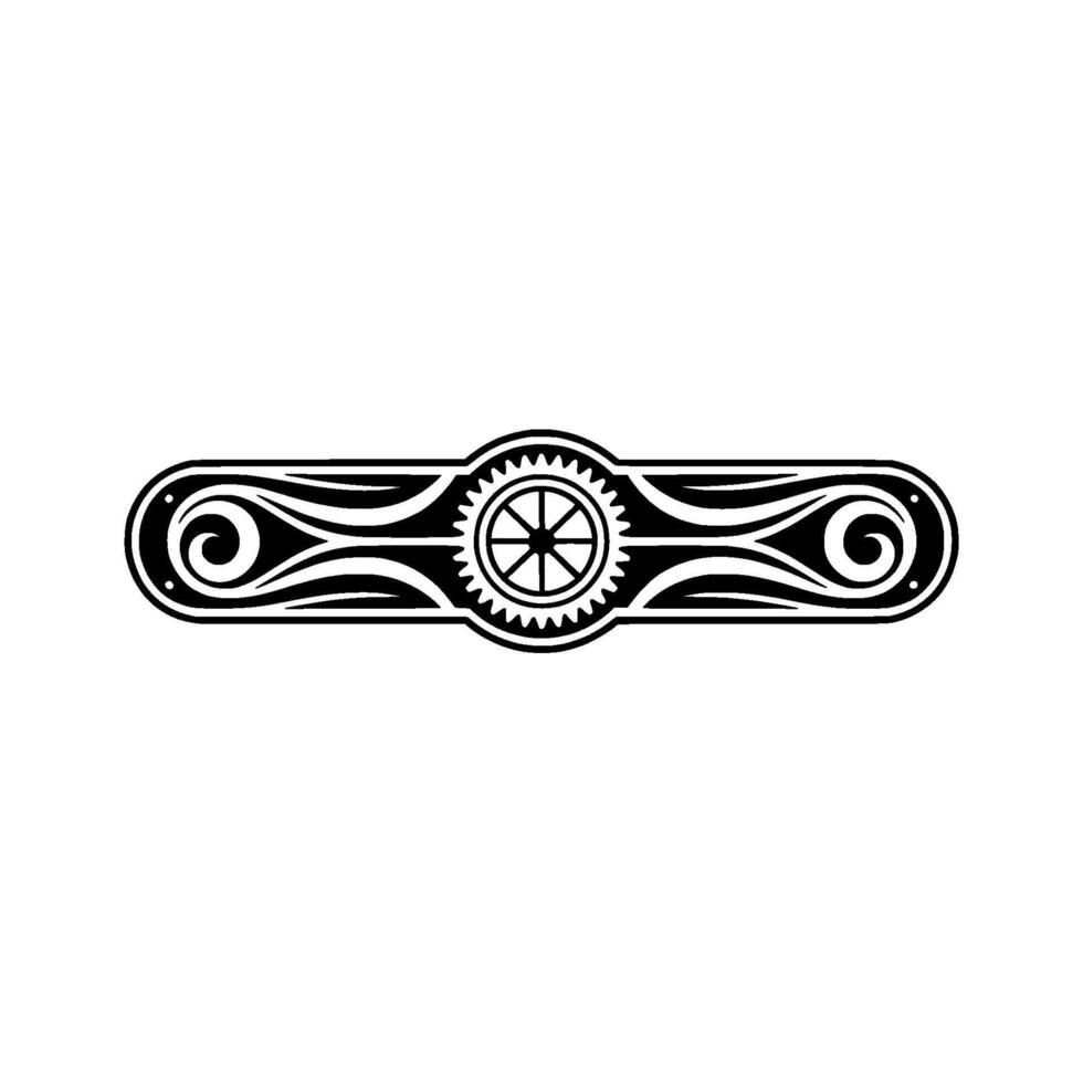 Decorative Gear Ornament Black White, Art Deco Style. vector
