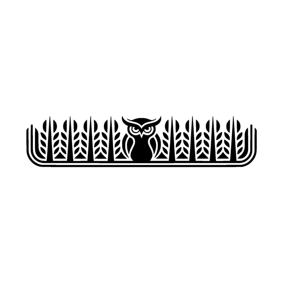Minimalist Owl Silhouette with Wheat Border - Decorative. vector