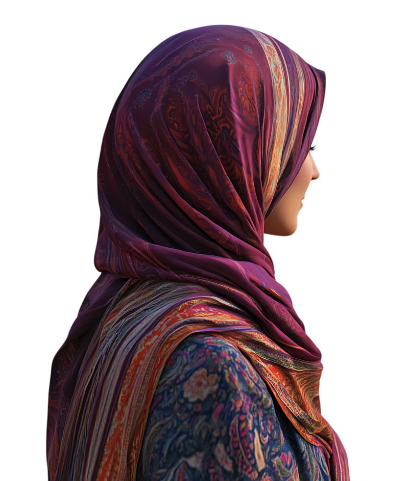 Elegant Woman in Purple Hijab Profile View against transparent background png