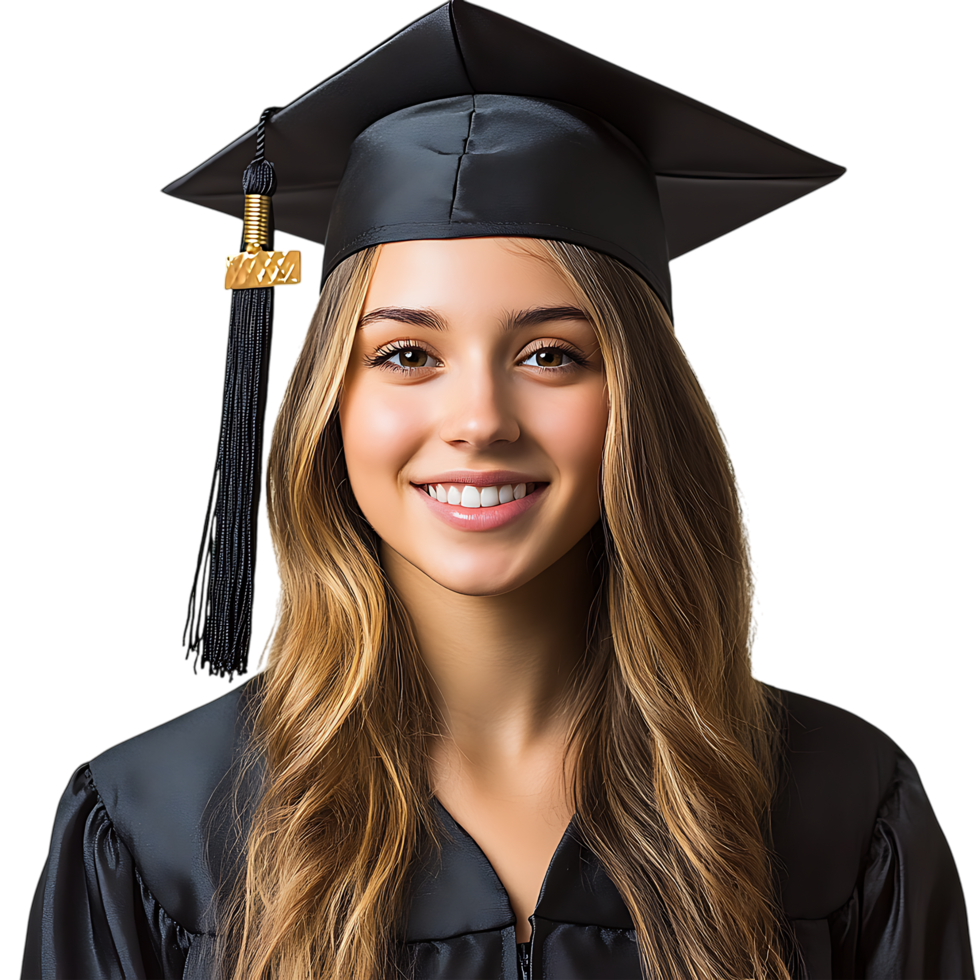 Celebrating Graduation A Smiling Graduate in Cap and Gown against transparent background png