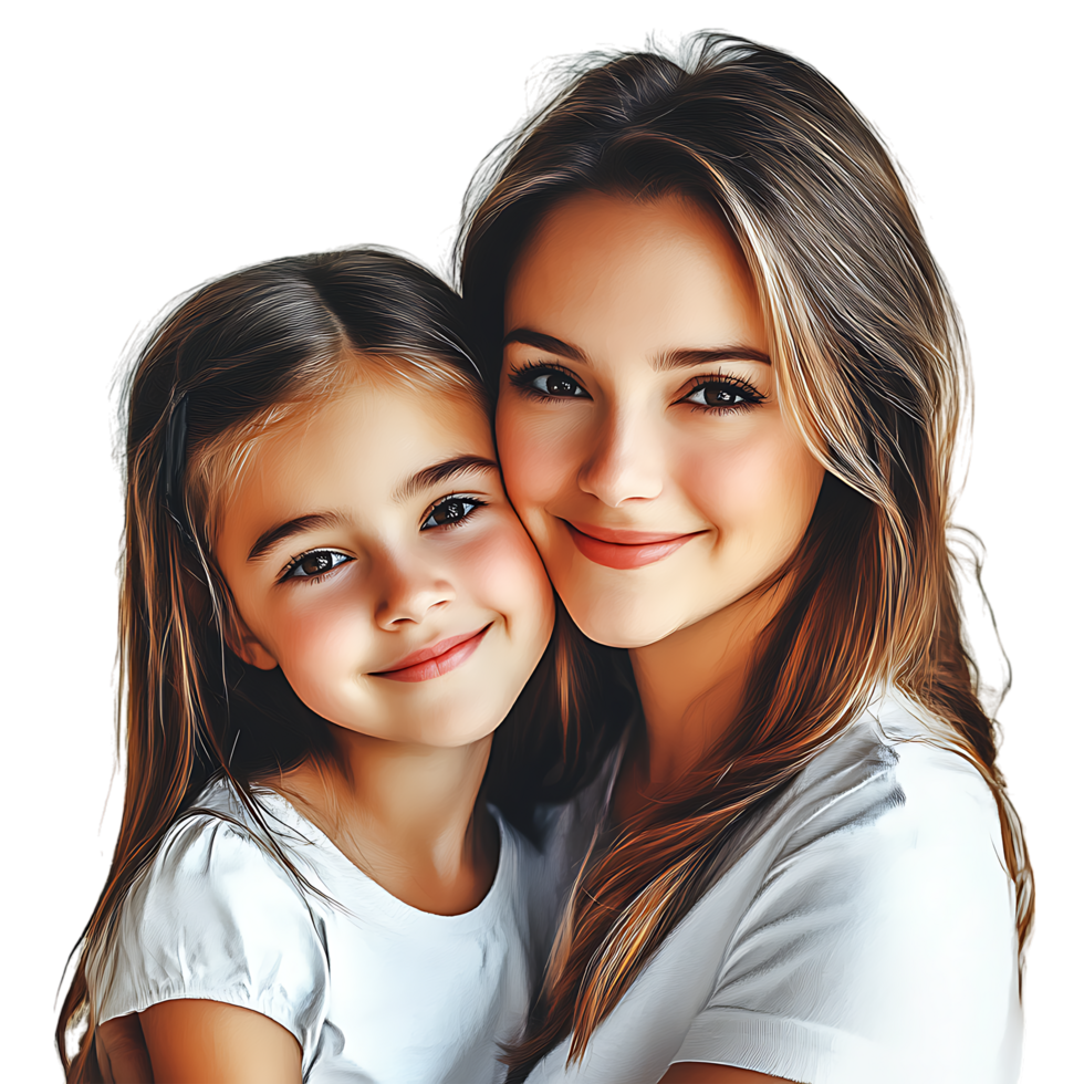 Mother Daughter Love Happy Family Portrait Photo against transparent background png