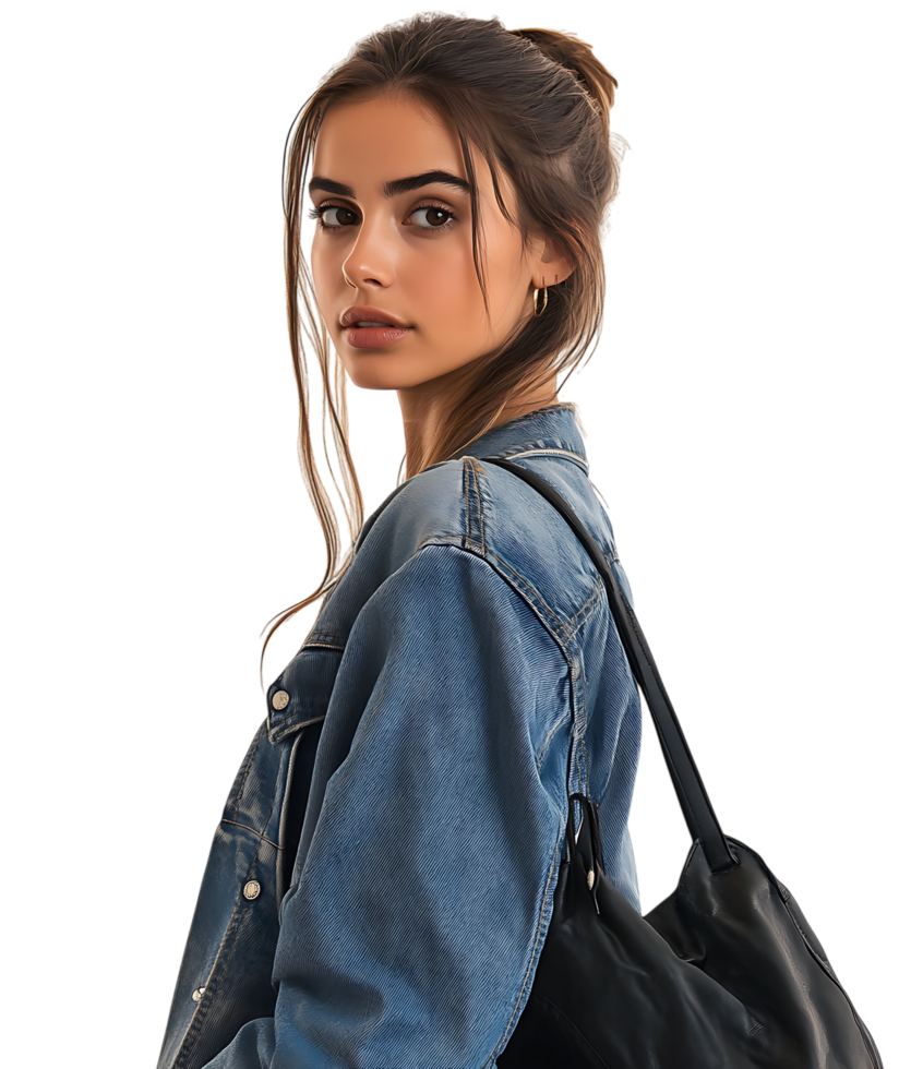 Portrait of a Young Woman with Braids Wearing a Denim Jacket against transparent background png