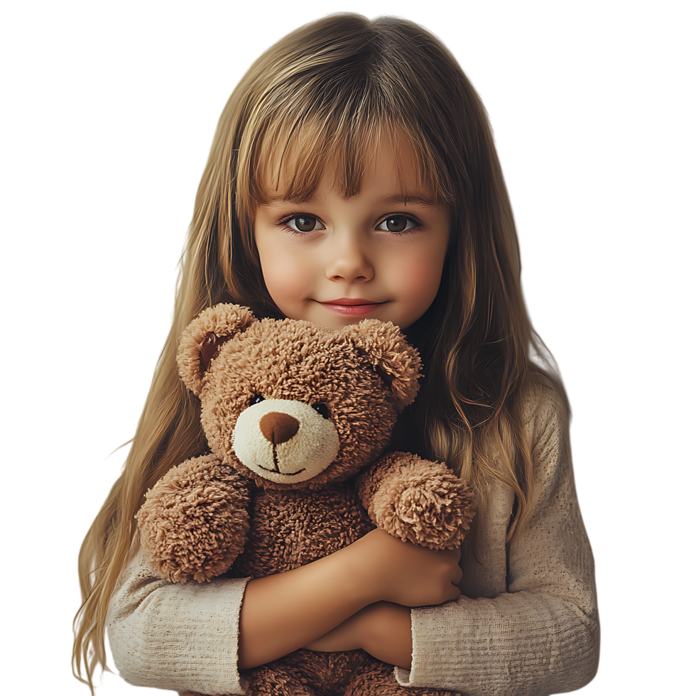 Adorable Little Girl Hugging Her Teddy Bear against transparent background png