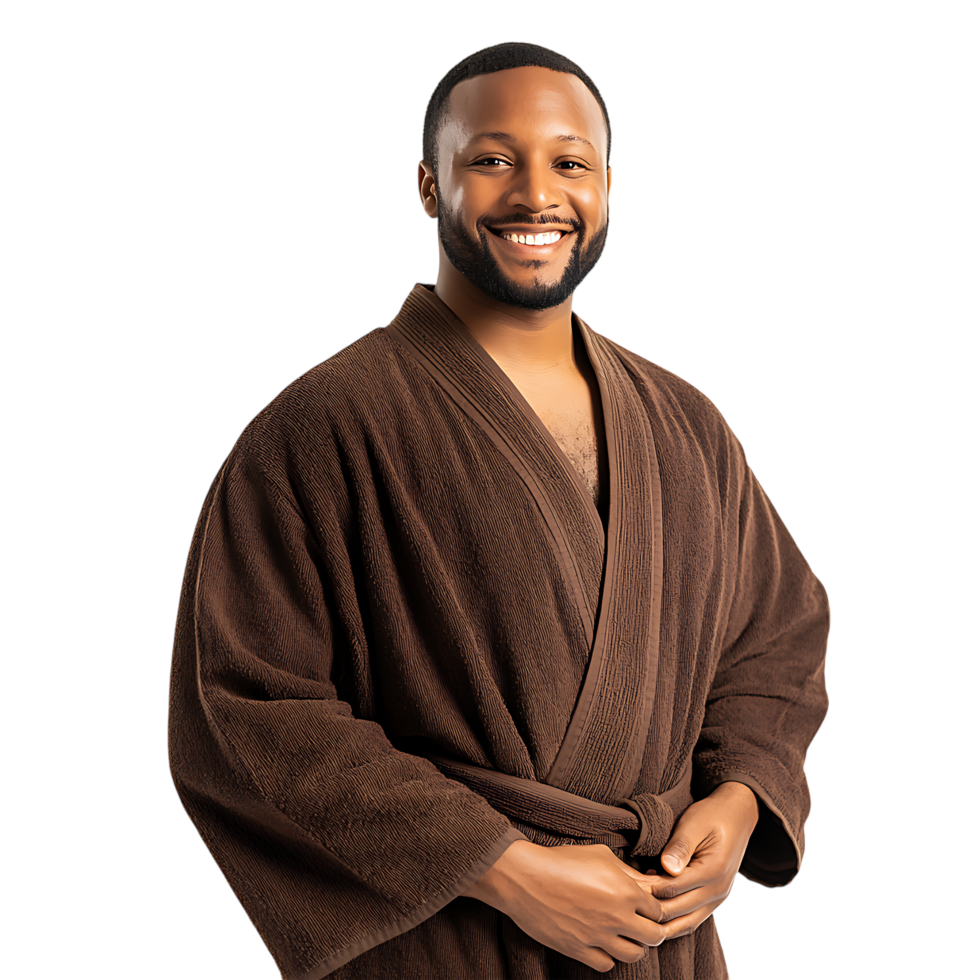 Man in Brown Bathrobe against transparent background png