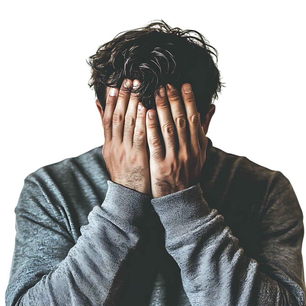 Man Covering Face with Hands Stress Anxiety Depression against transparent background png