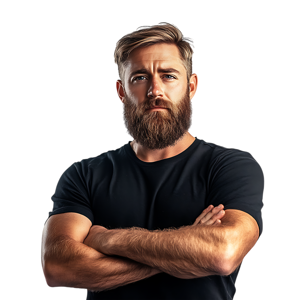 Man with Beard Strong Confident Portrait against transparent background png