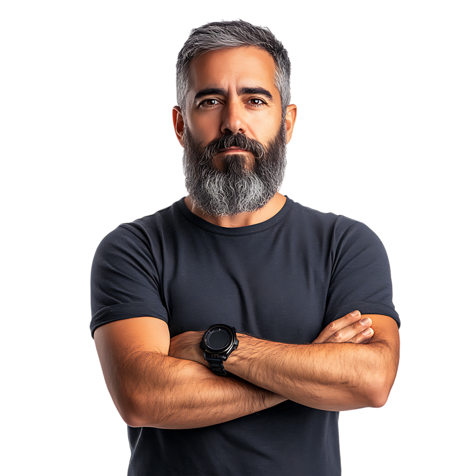 Portrait of a Man with Grey Beard and Arms Crossed against transparent background png