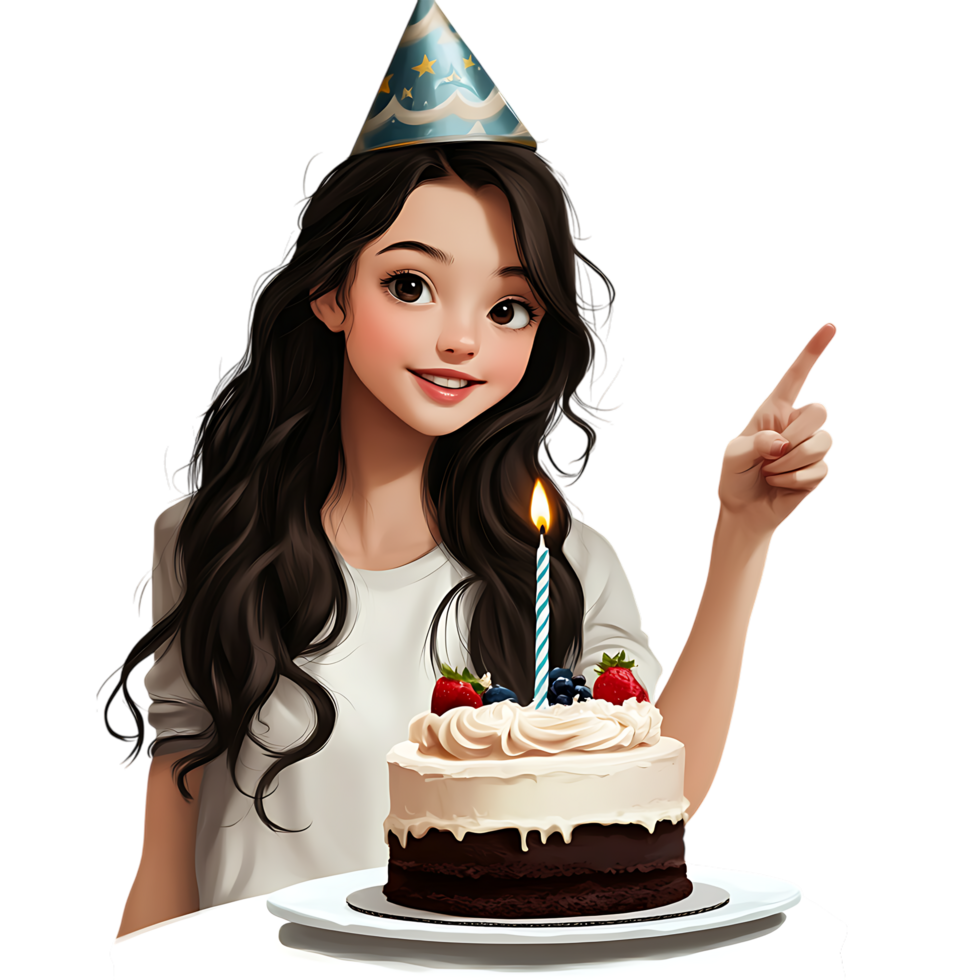 Birthday Girl with Cake Happy Birthday Illustration against transparent background png