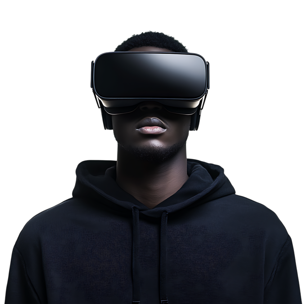 Man Experiencing Immersive Virtual Reality against transparent background png