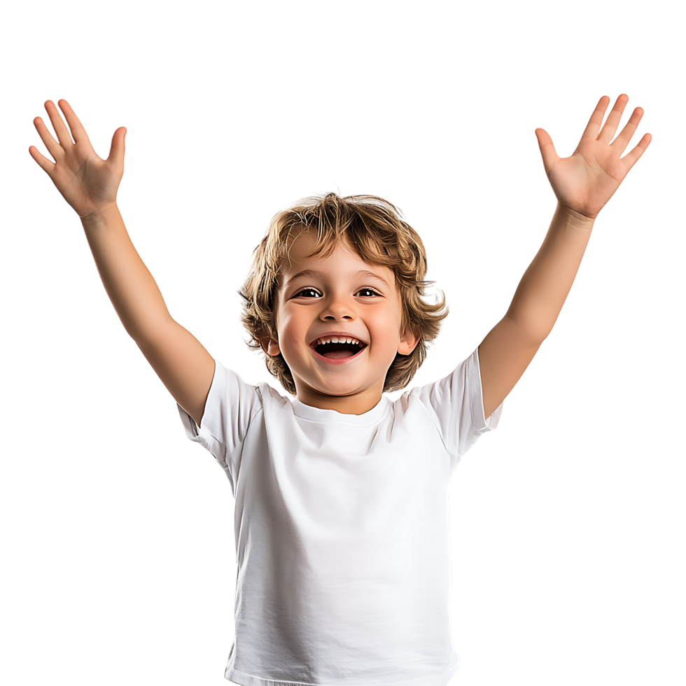 Happy Child Raising Hands Joyful Kid Excited Expression against transparent background png